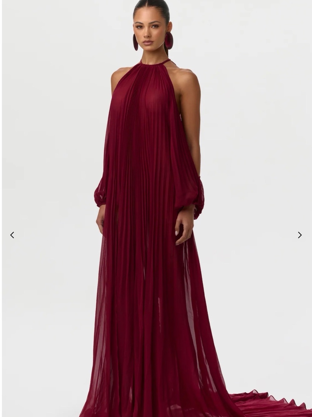 naked wardrobe Burgundy Pleated Maxi Dress with Keyhole Detail